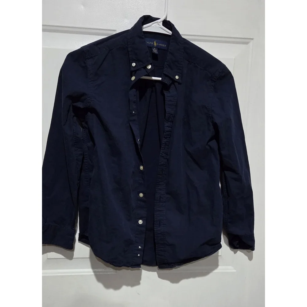 Ralph Lauren Navy Blue Long Sleeve Button Up Shirt Boys Youth M (10-12)